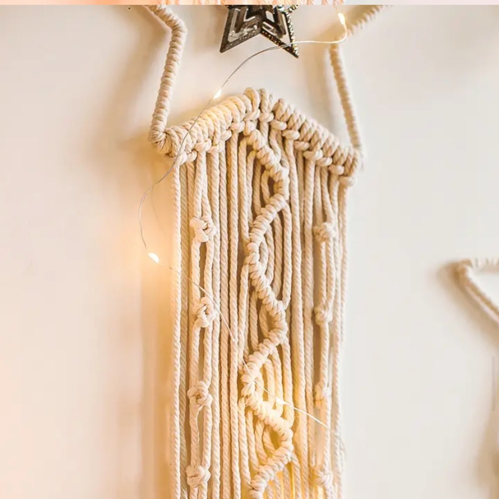 Bohemian Macramé Hanging Star Wall Art with Light Woven Boho Wall Hanging Décor - Picture 3 of 5